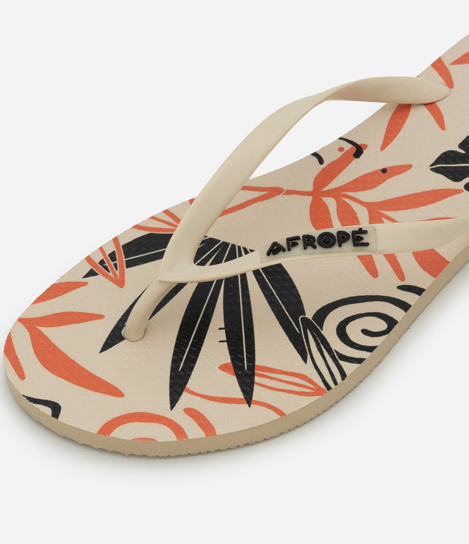 Chinelo Feminino com Estampa de Plantas e Tiras Finas Bege 5