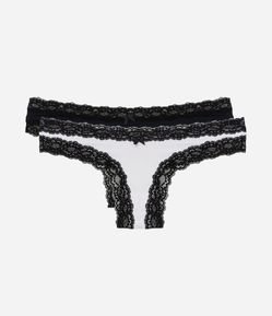 Kit 02 Calcinhas Biquíni Fio em Microfibra com Renda nas Cavas