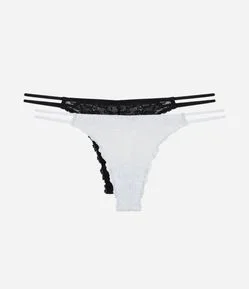 Kit 2 Calcinhas String Fio em Renda Floral