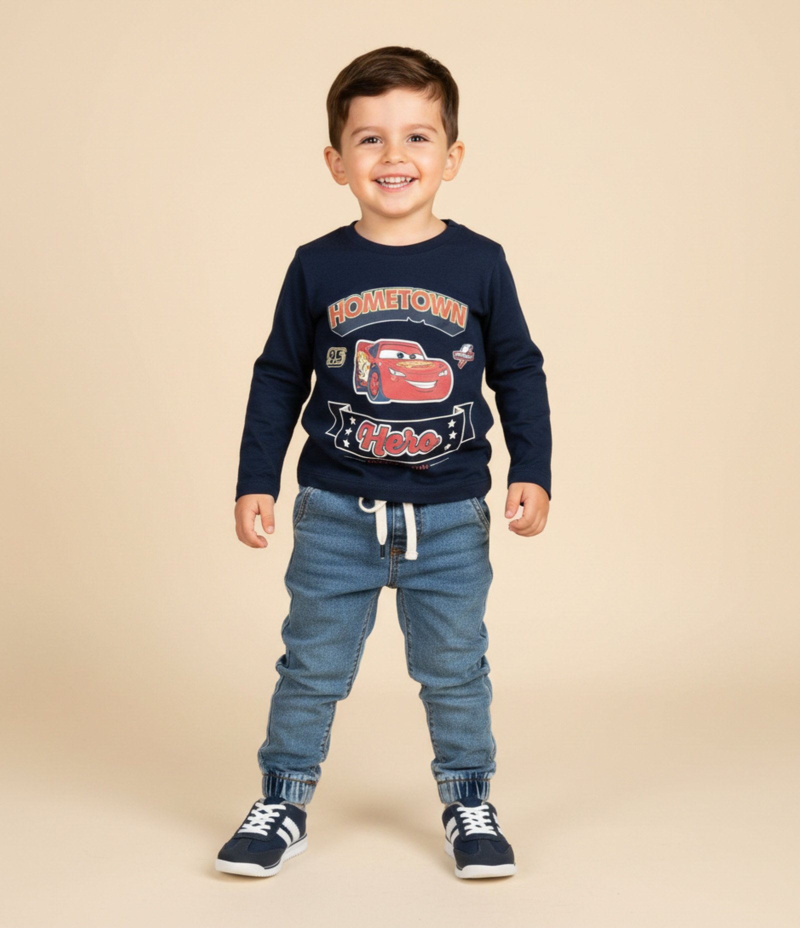 Camiseta Infantil com Estampa Carros Relâmpago McQueen – Tam 2 a 6 Anos Azul Marinho 1