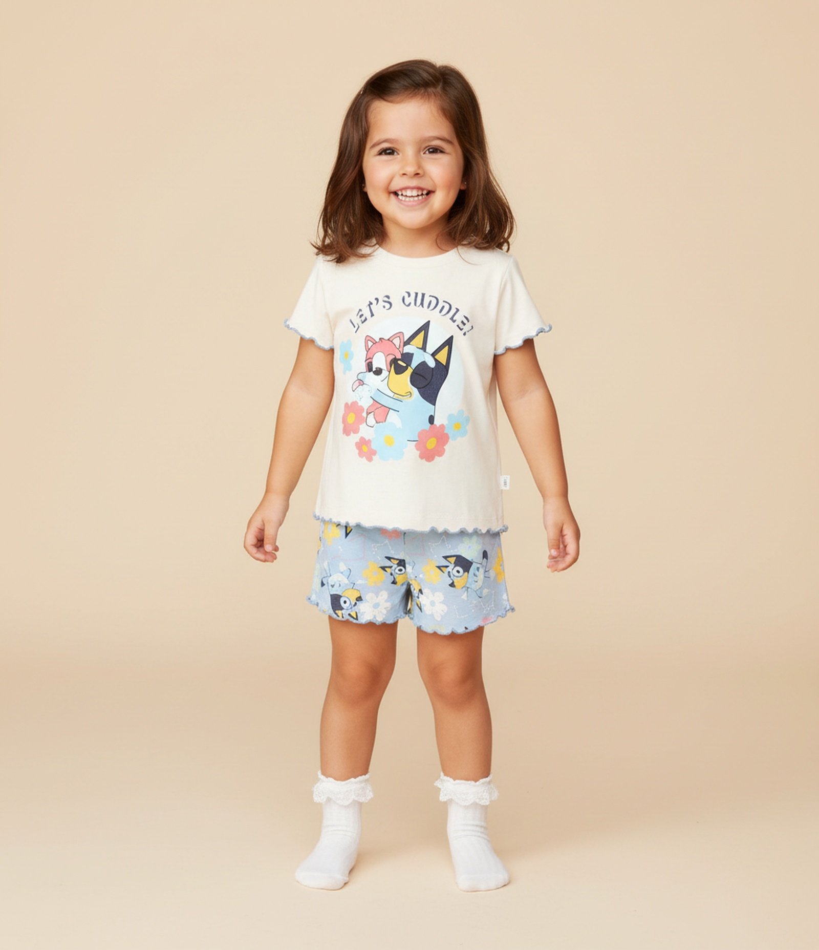 Conjunto Pijama Infantil com Estampa Cães - Tam 3 a 8 Anos Bege/Azul 1