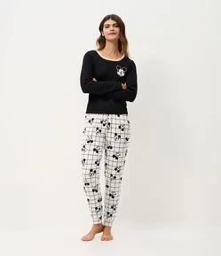 Calça de Pijama Jogger em Ribana com Estampa do Mickey