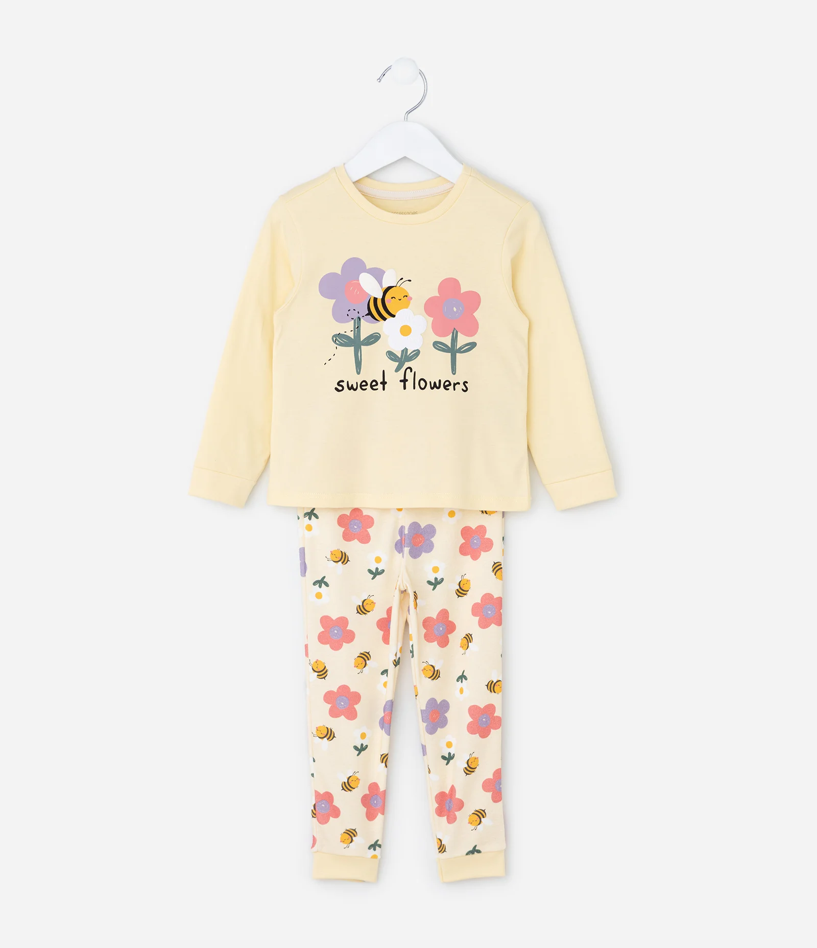 Pijama Infantil com Estampa de Abelhas e Flores – Tam 1 a 6 Anos Amarelo Claro 1