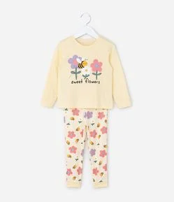 Pijama Infantil com Estampa de Abelhas e Flores – Tam 1 a 6 Anos