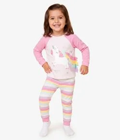 Pijama Infantil Blusa com Estampa de Unicórnio e Calça Listrada – Tam 1 a 6 Anos
