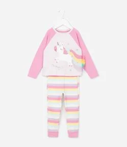 Pijama Infantil Blusa com Estampa de Unicórnio e Calça Listrada – Tam 1 a 6 Anos