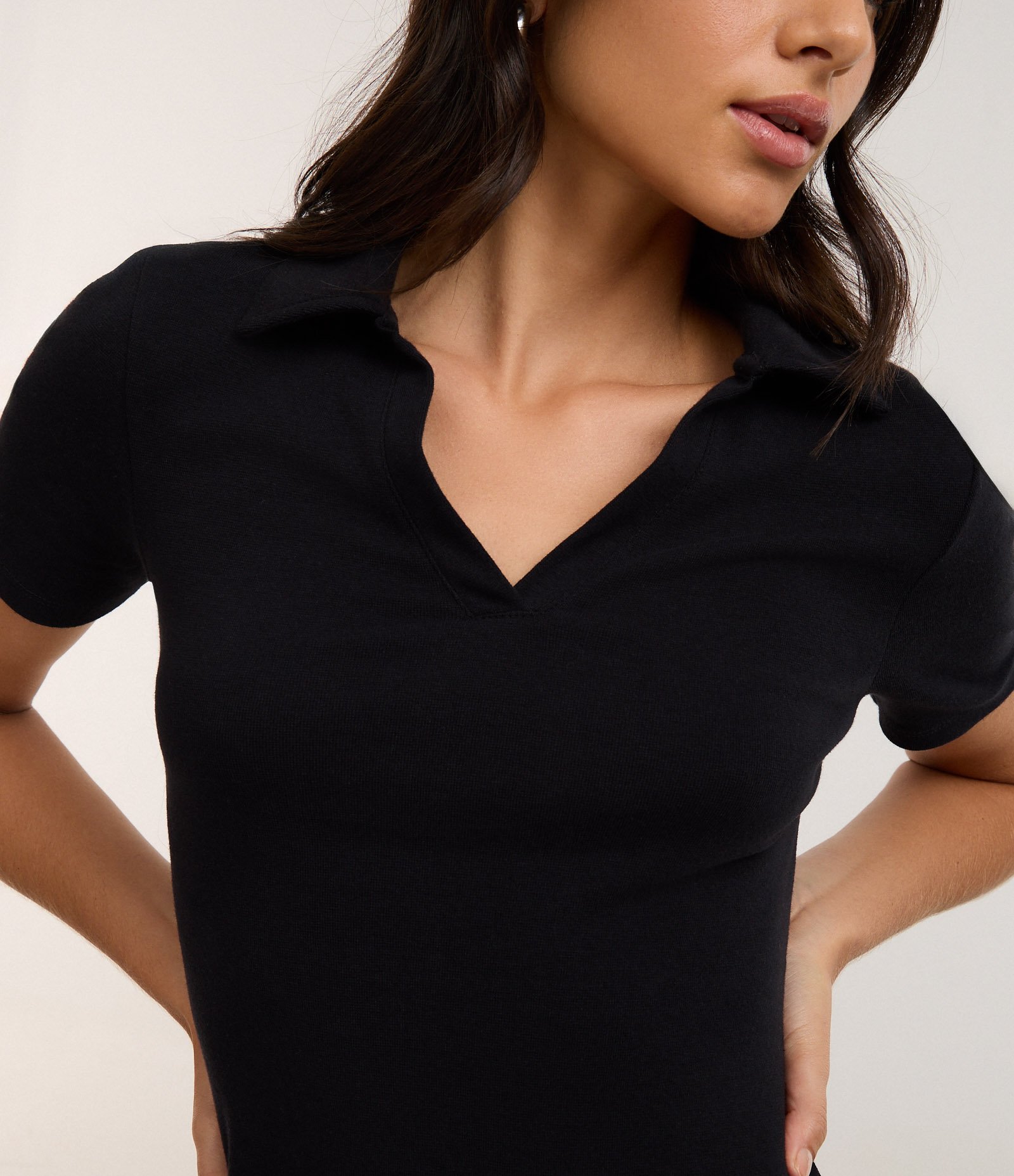 Vestido em Ribana com Gola Polo Preto 3