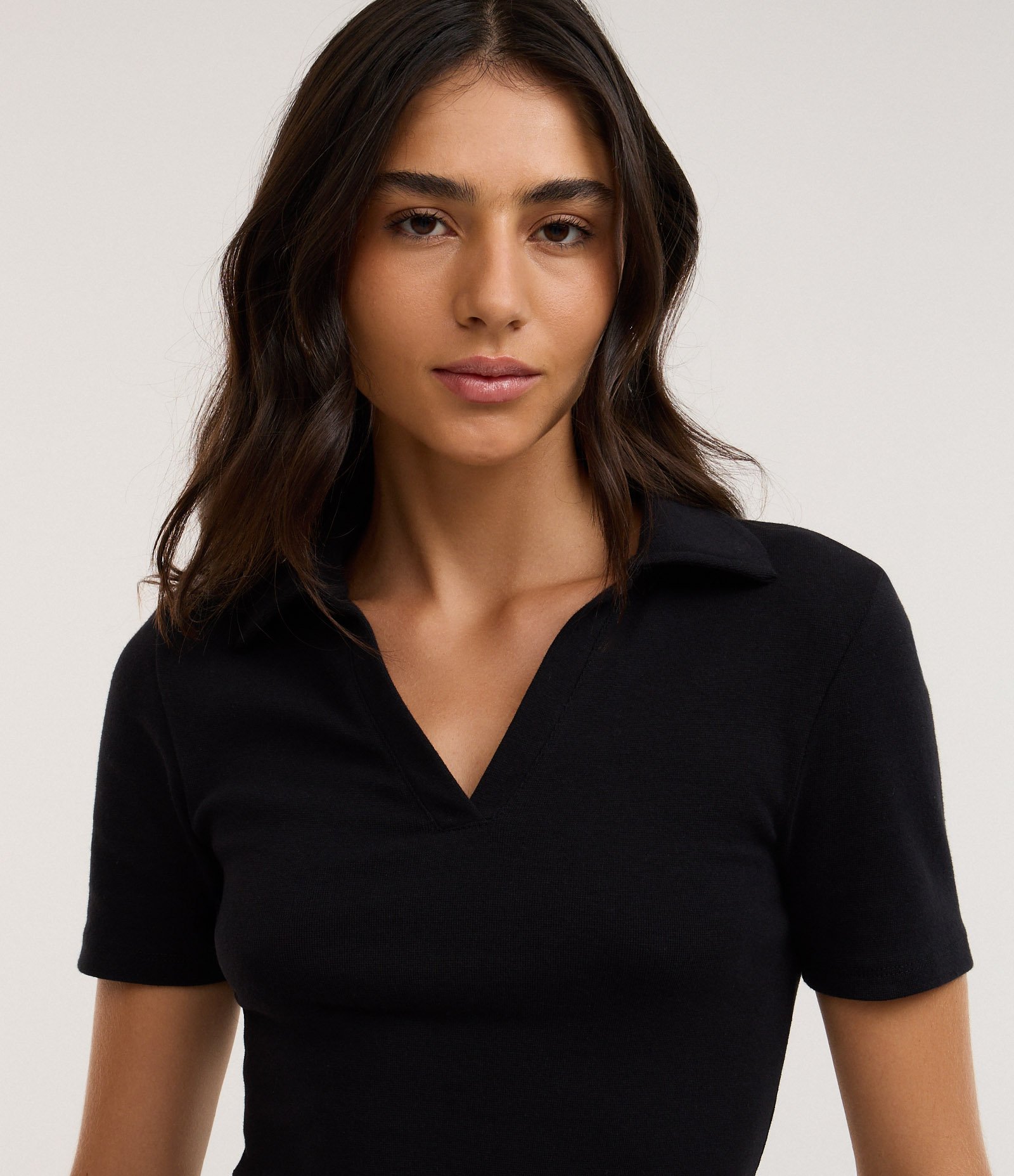 Vestido em Ribana com Gola Polo Preto 5