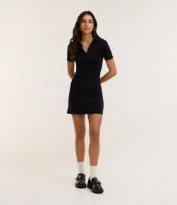 Vestido em Ribana com Gola Polo
