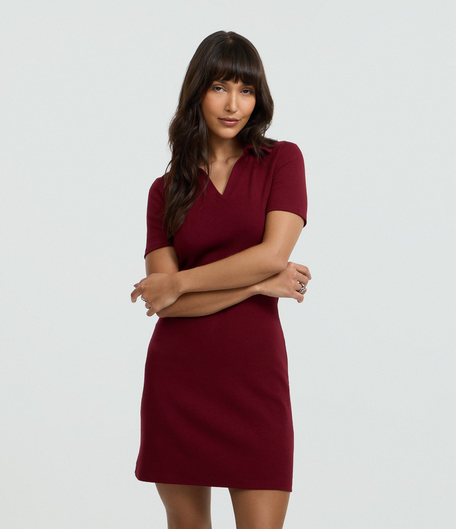 Vestido em Ribana com Gola Polo Vermelho 1