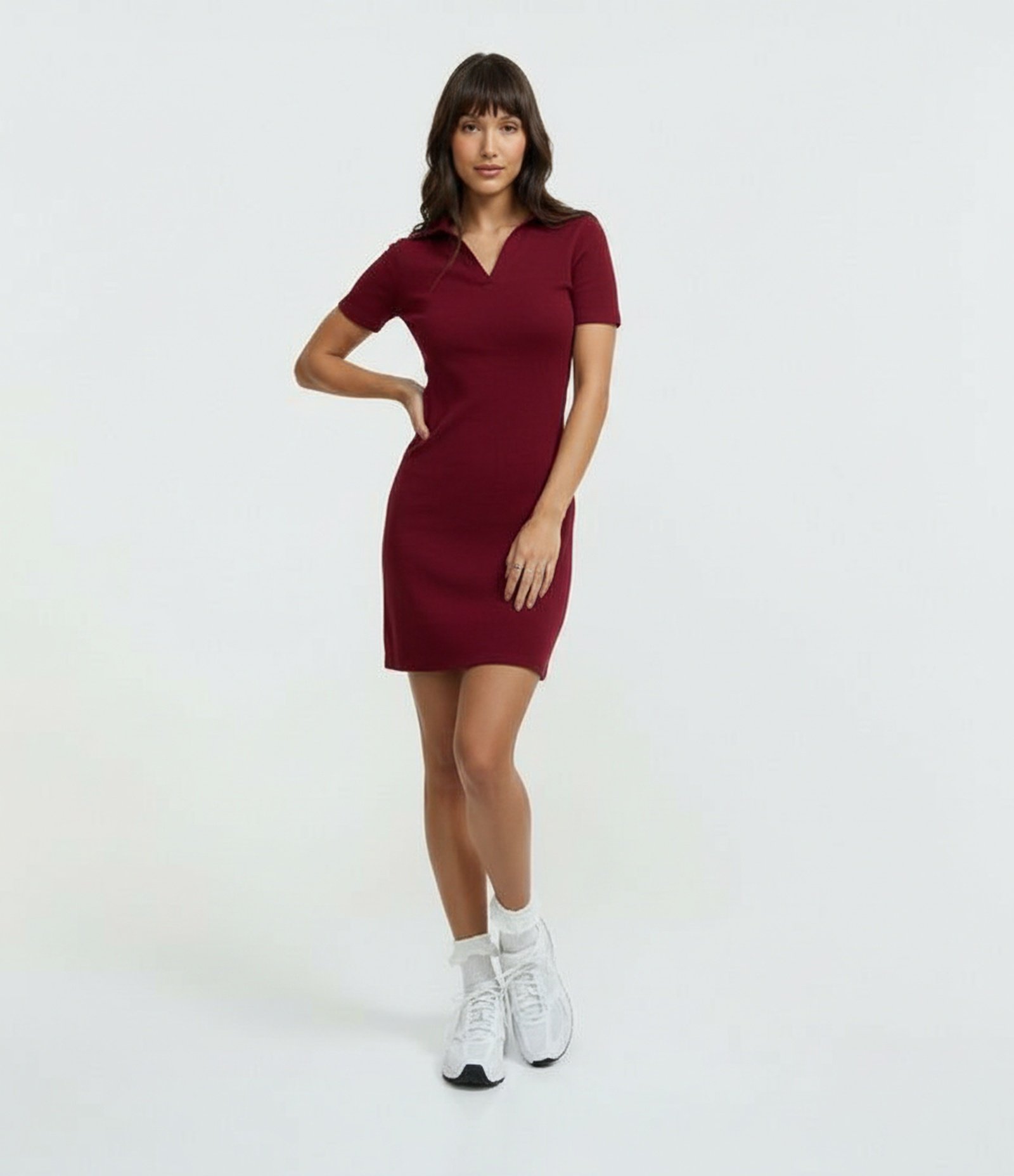 Vestido em Ribana com Gola Polo Vermelho 6