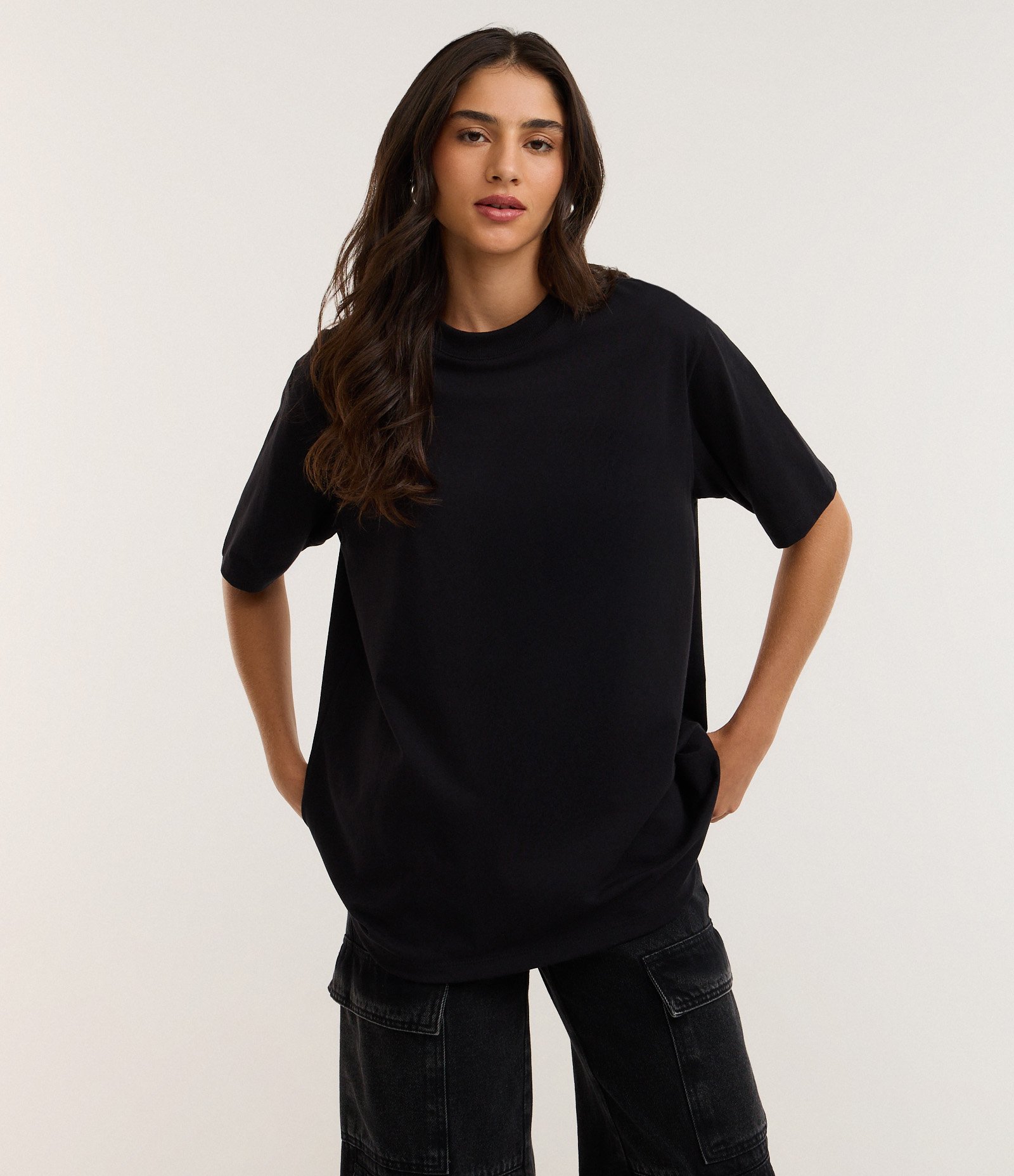 Camiseta Oversized em Algodão com Manga Curta Preto 1