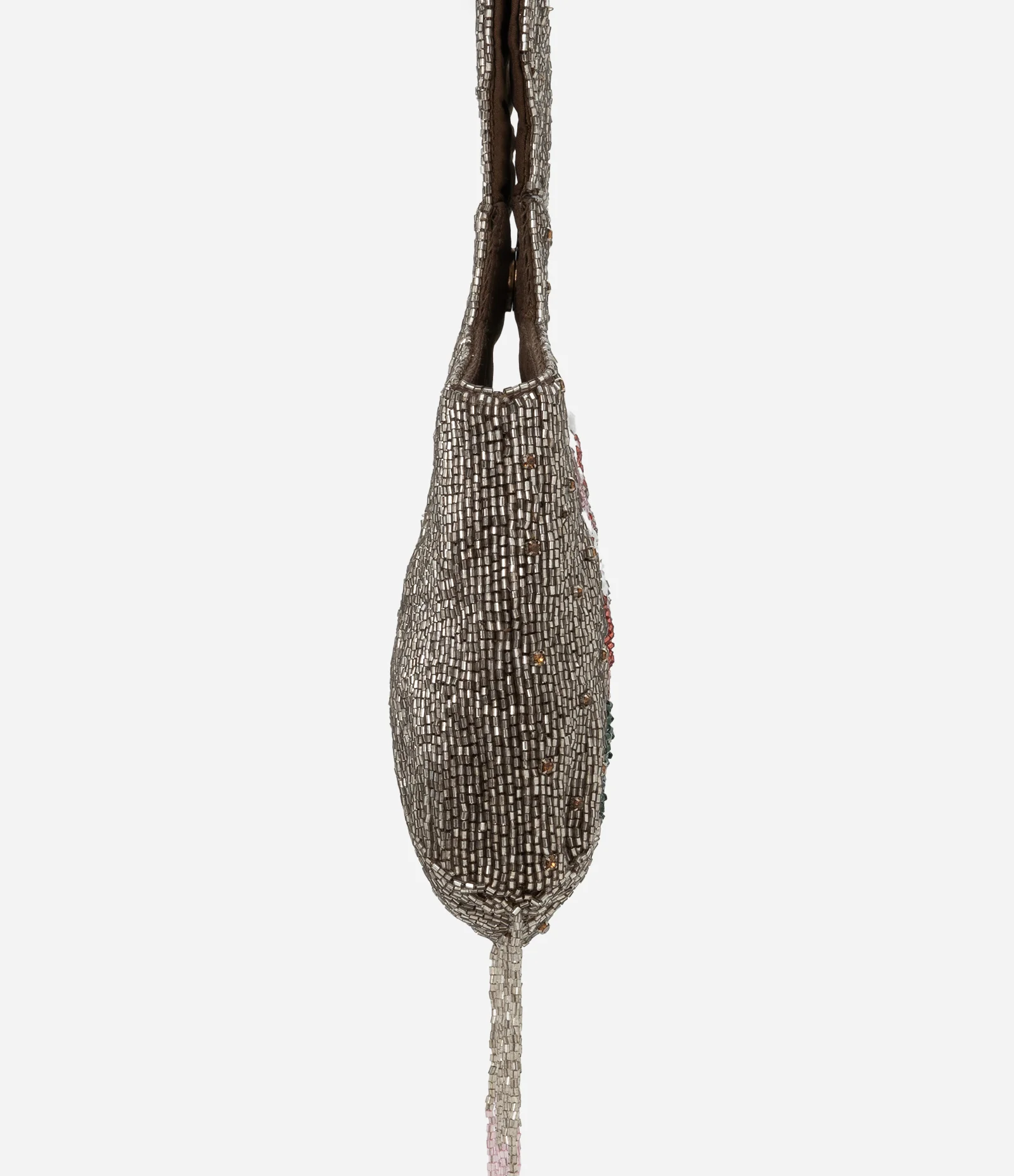 Bolsa de Mão Média com Strass e Franjas Marrom 2