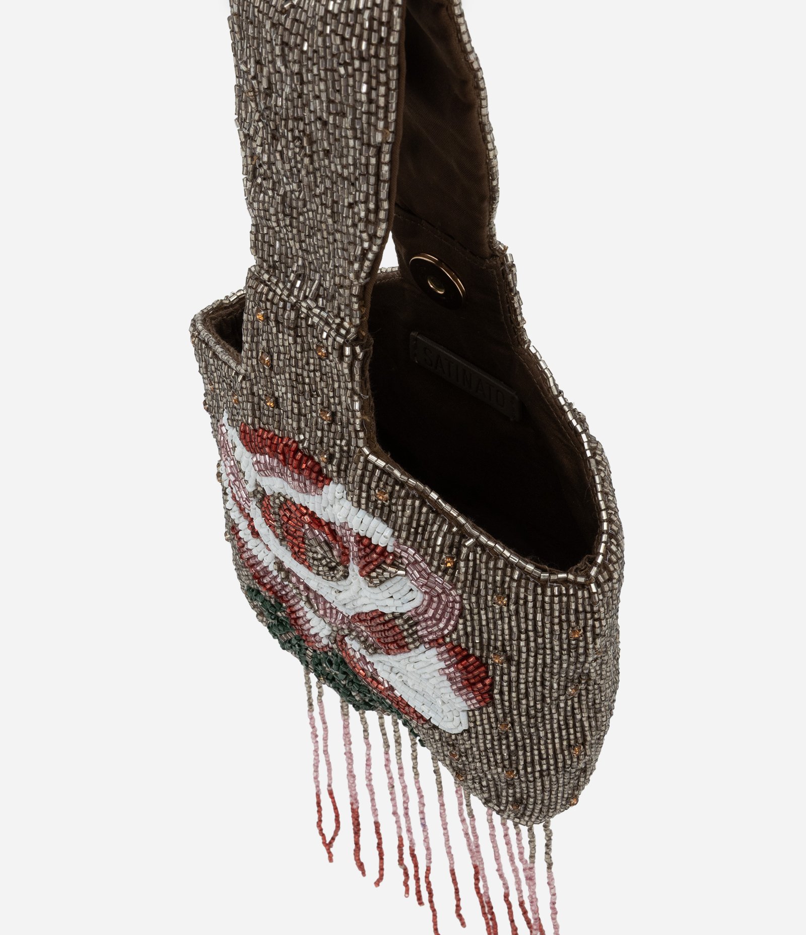 Bolsa de Mão Média com Strass e Franjas Marrom 4