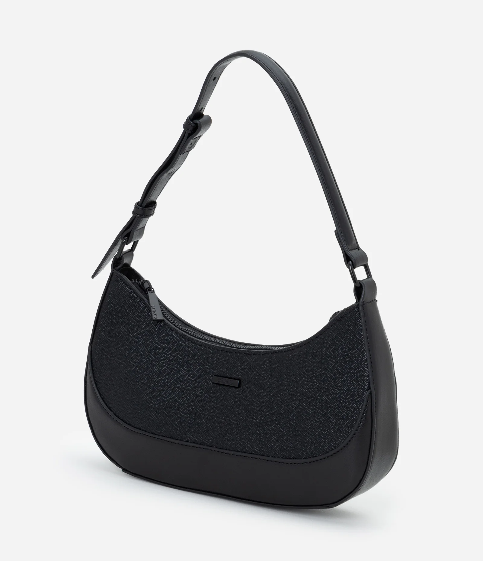 Bolsa Baguete Pequena em PU Texturizado com Alça Ajustável Preto 1