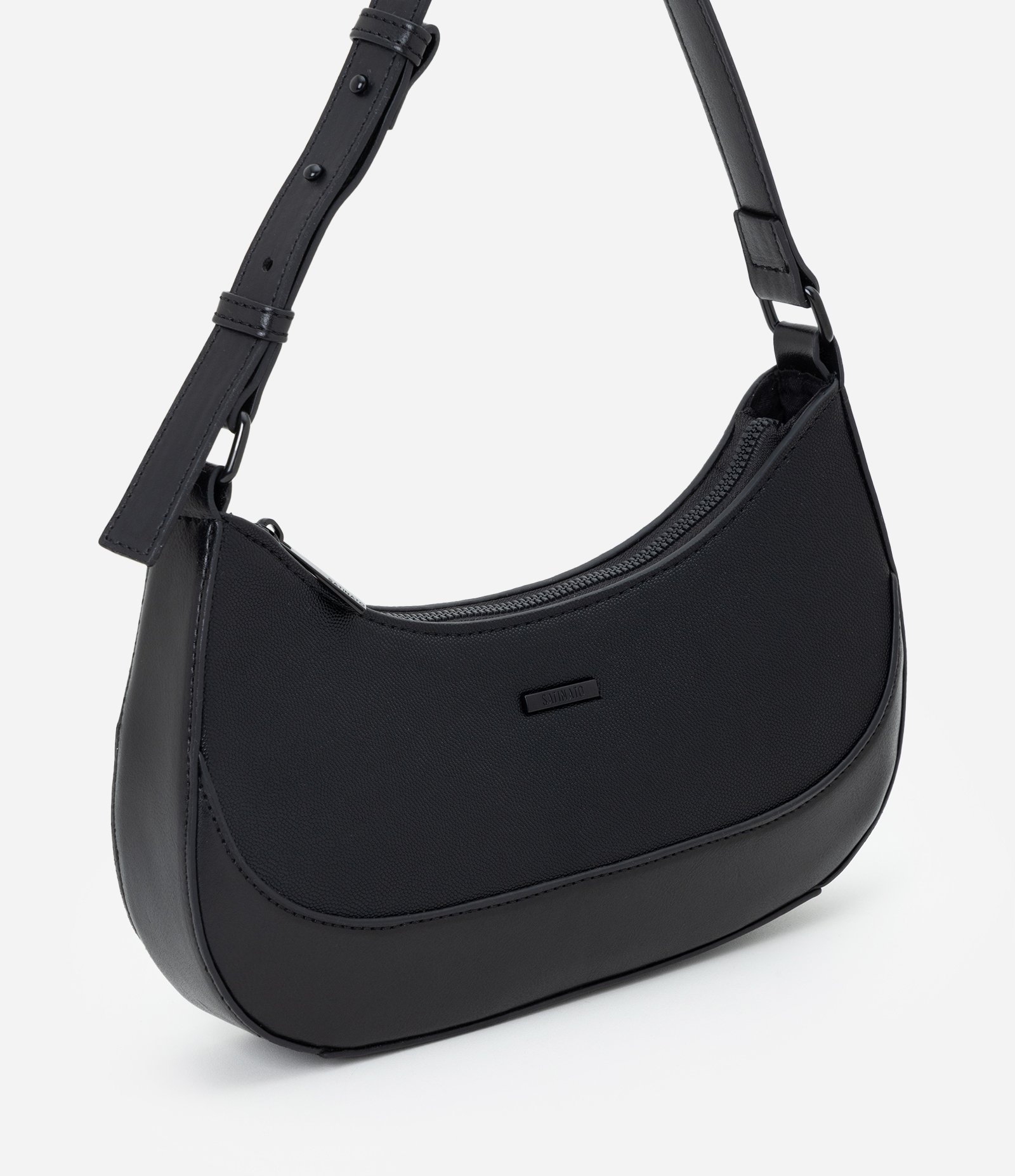 Bolsa Baguete Pequena em PU Texturizado com Alça Ajustável Preto 5