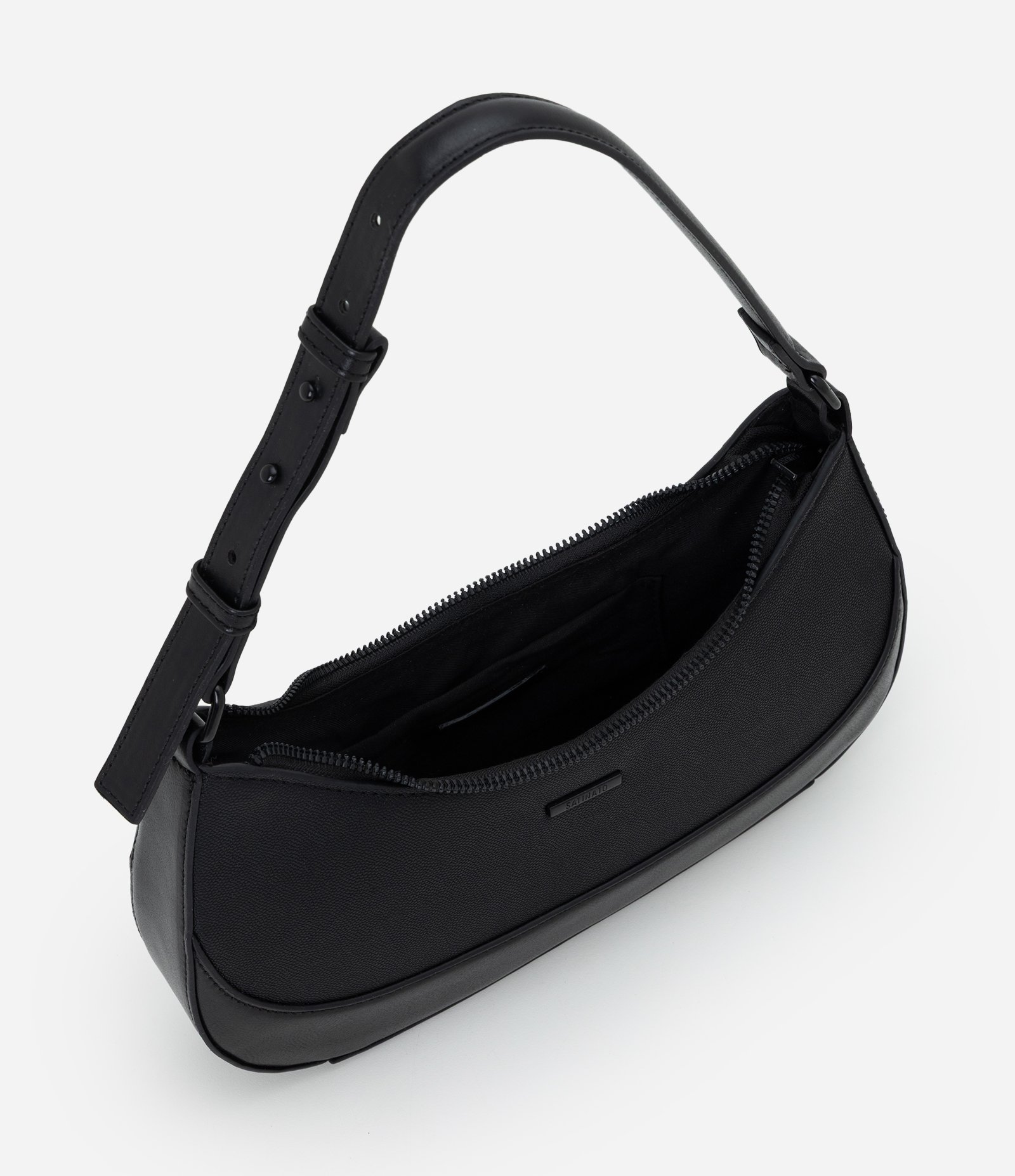 Bolsa Baguete Pequena em PU Texturizado com Alça Ajustável Preto 6