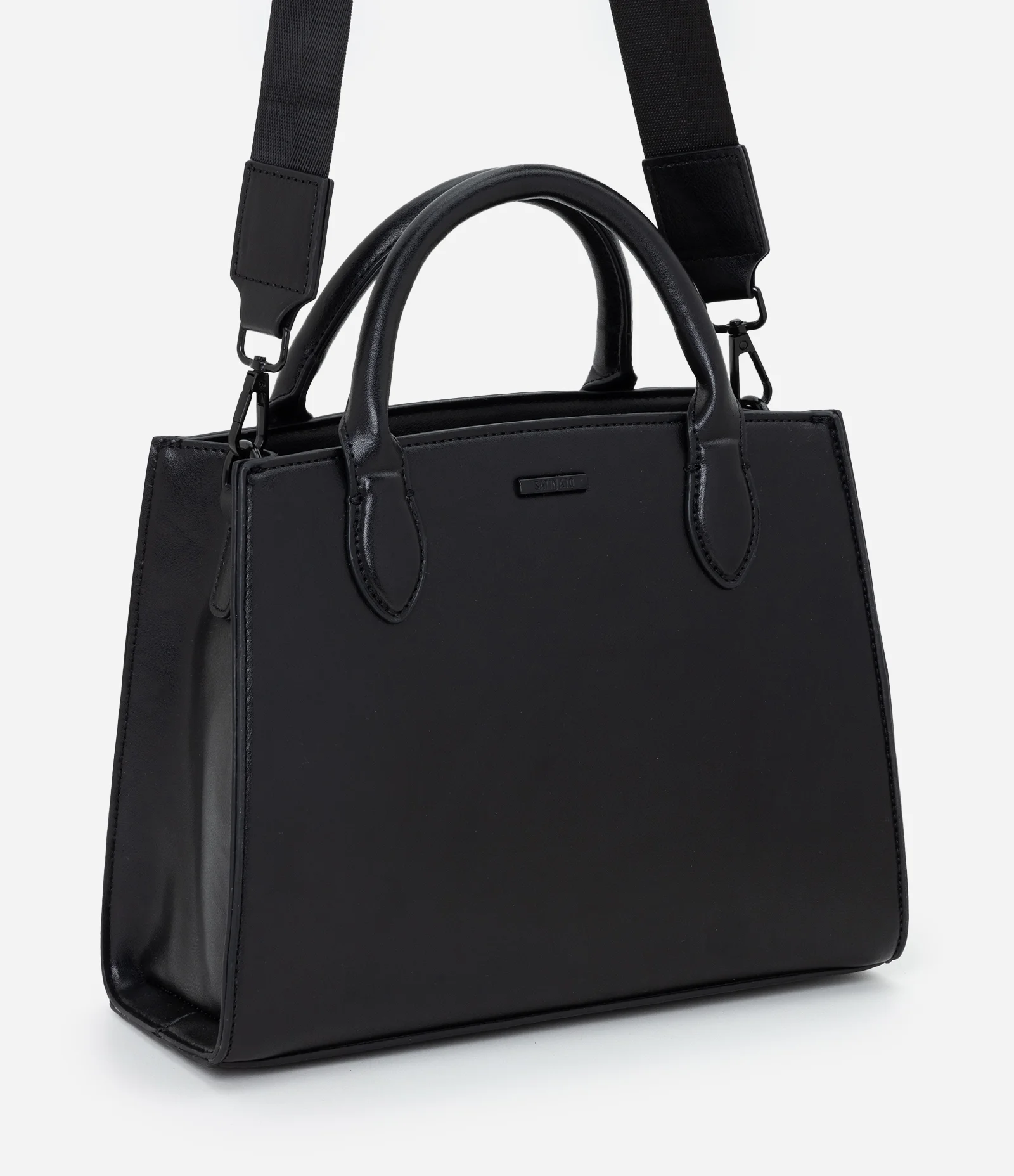 Bolsa Satchel Média em PU com Alça Removível Preto 1