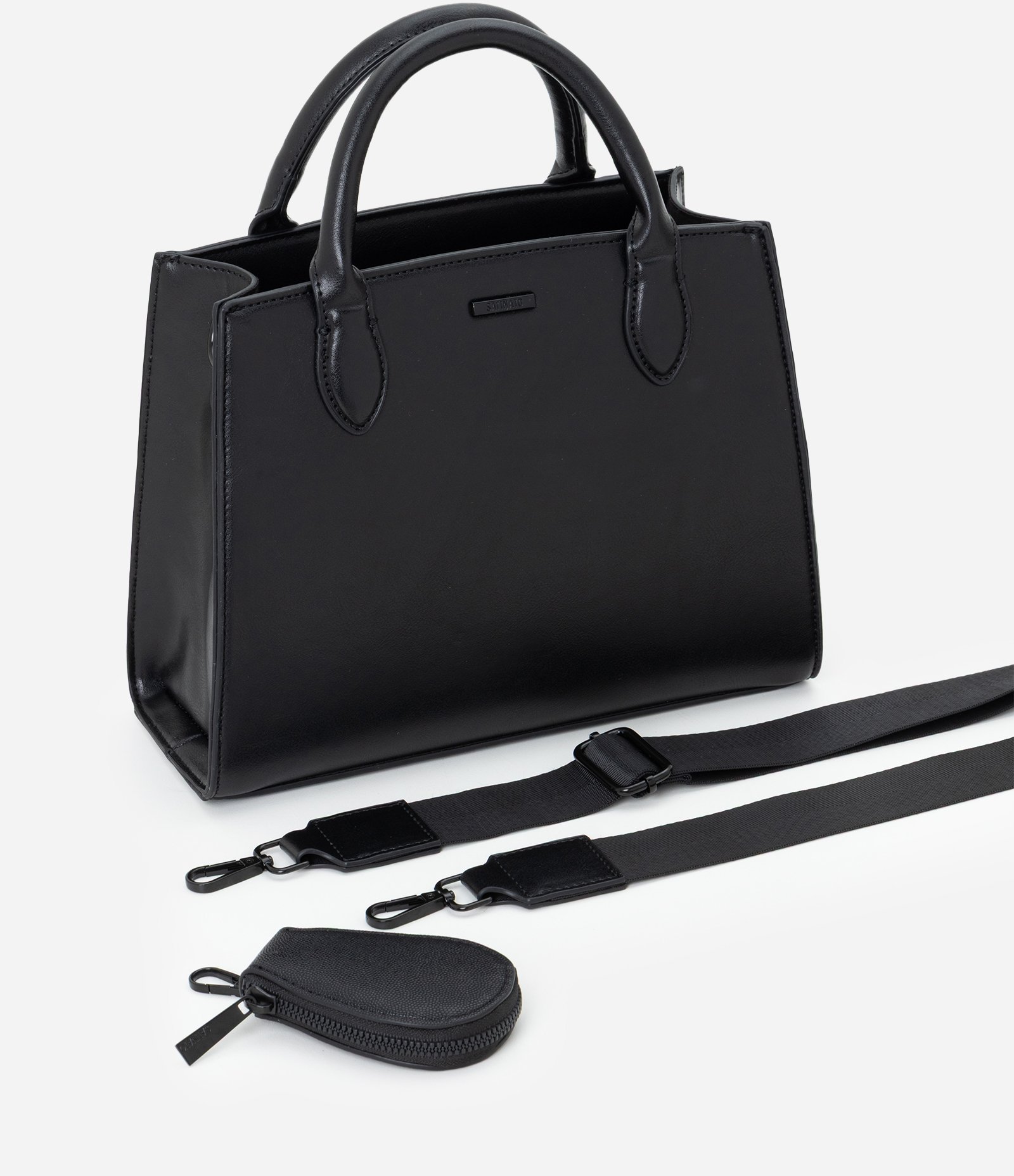 Bolsa Satchel Média em PU com Alça Removível Preto 7