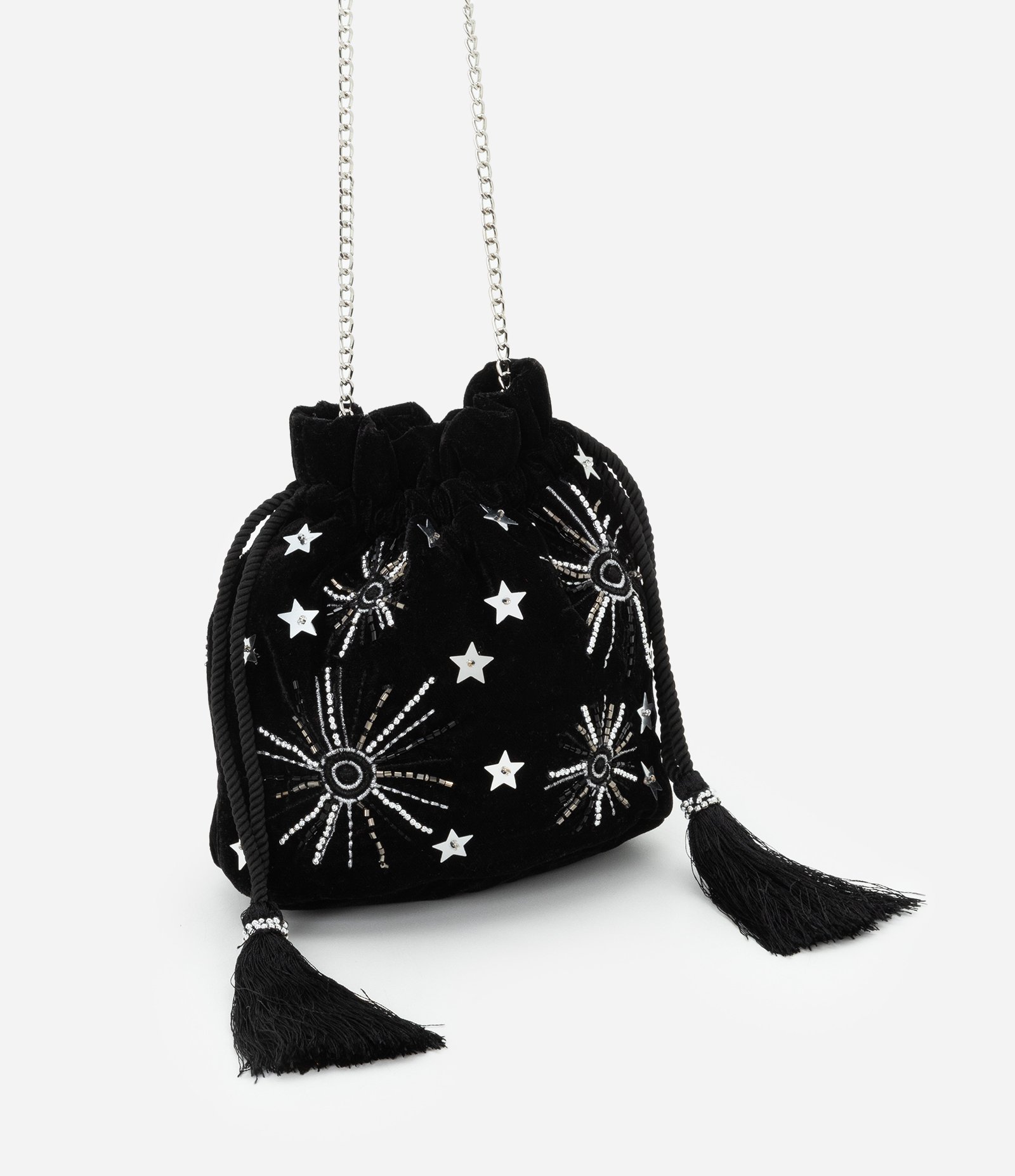 Bolsa Transversal Pequena com Aplicações de Brilho Preto 2