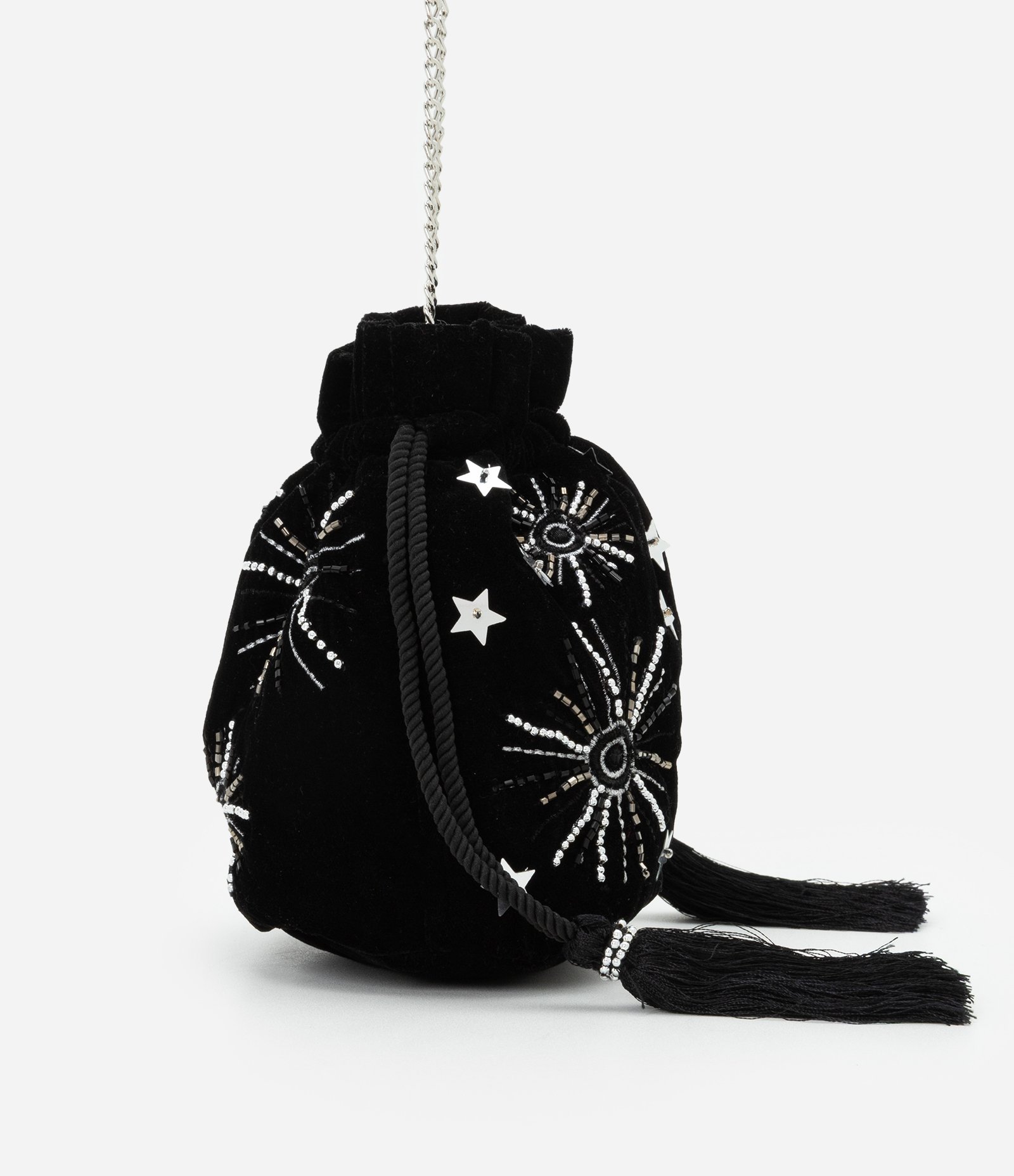 Bolsa Transversal Pequena com Aplicações de Brilho Preto 3