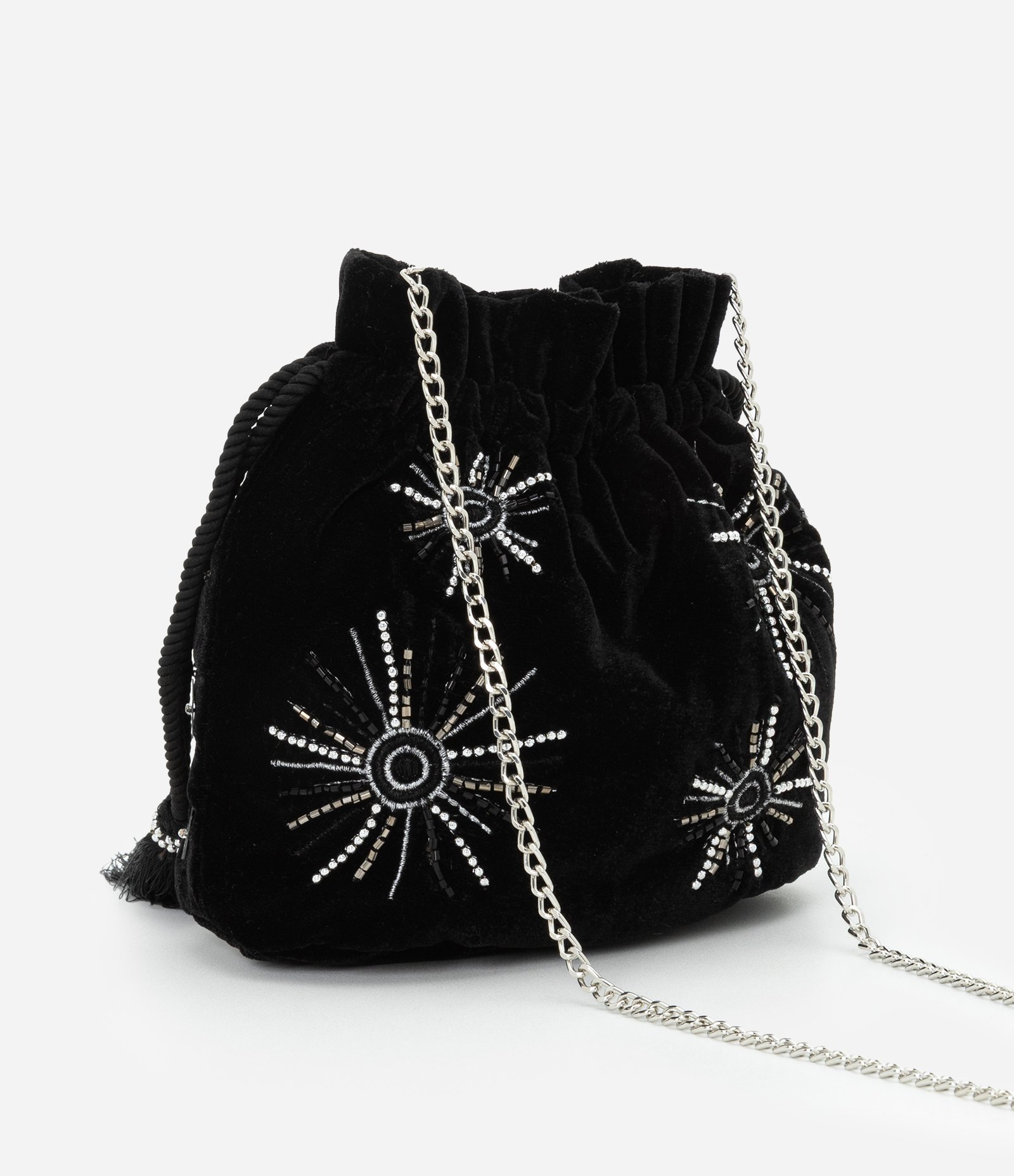 Bolsa Transversal Pequena com Aplicações de Brilho Preto 4