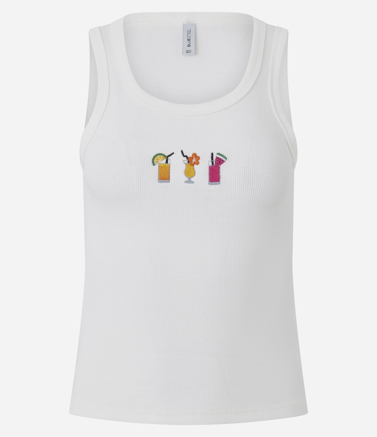 Blusa Regata em Ribana com Bordado Mini Ícones Branco 1