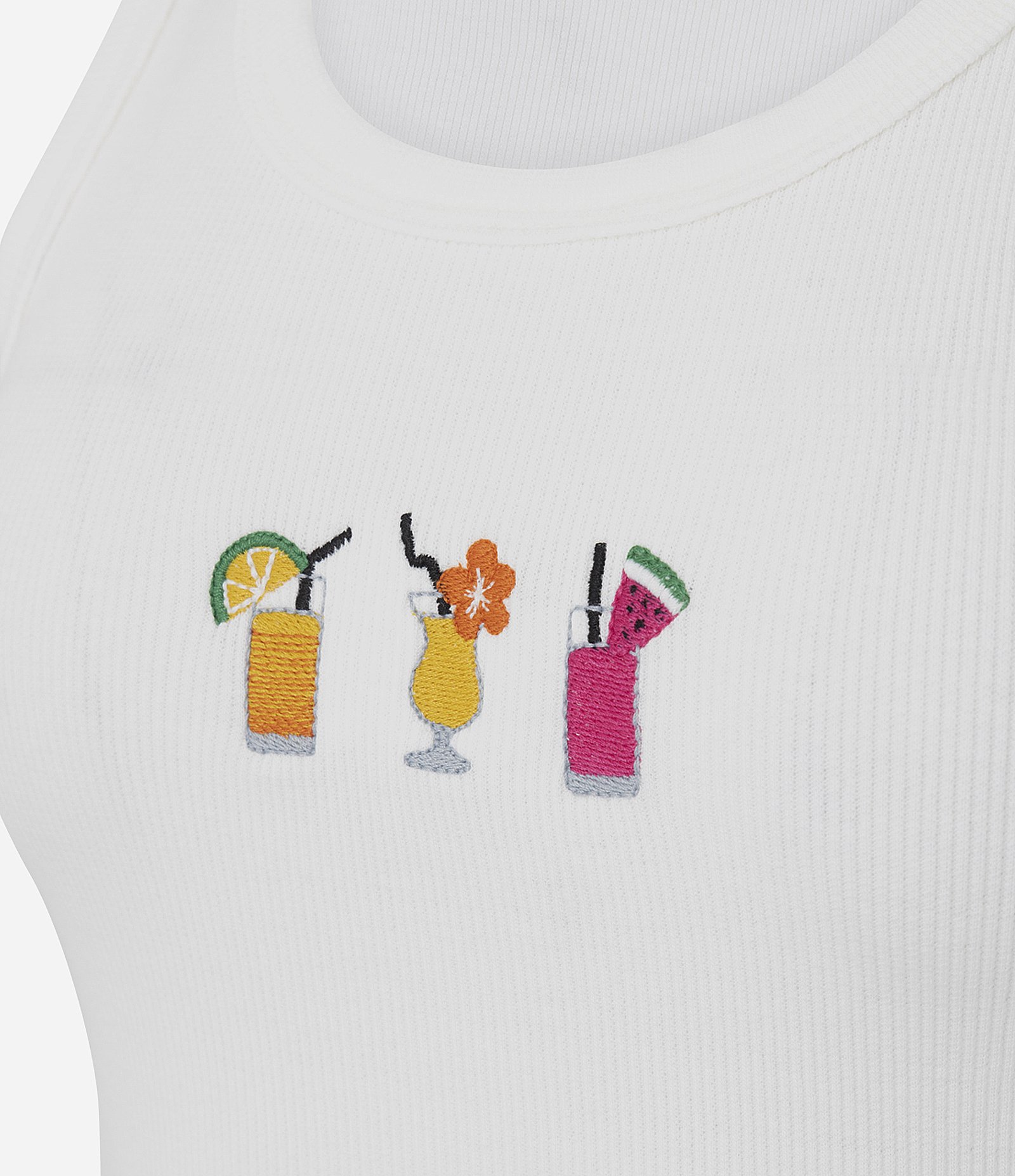 Blusa Regata em Ribana com Bordado Mini Ícones Branco 2