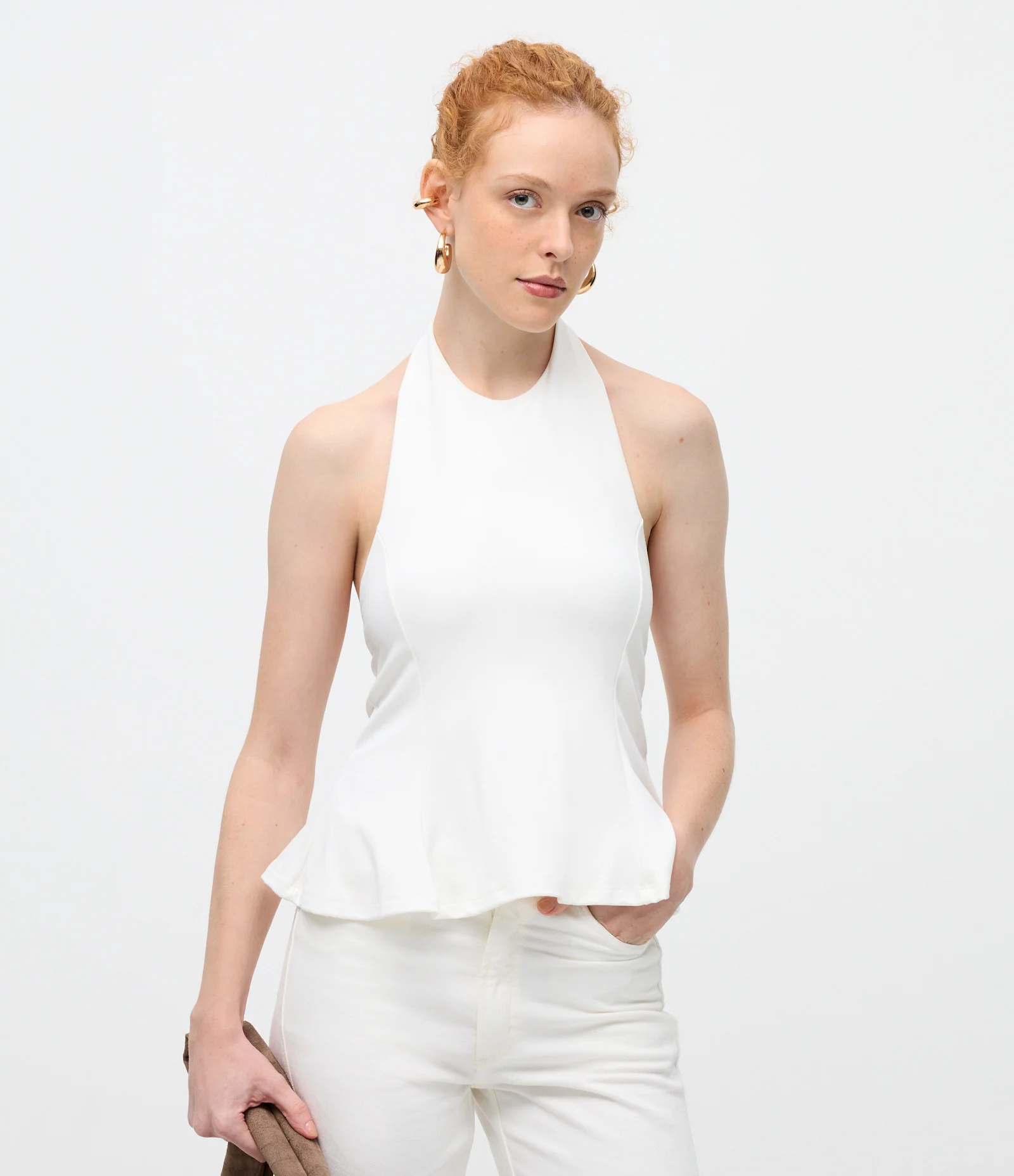Blusa Frente Única e Peplum em Ponto Roma Branco 1