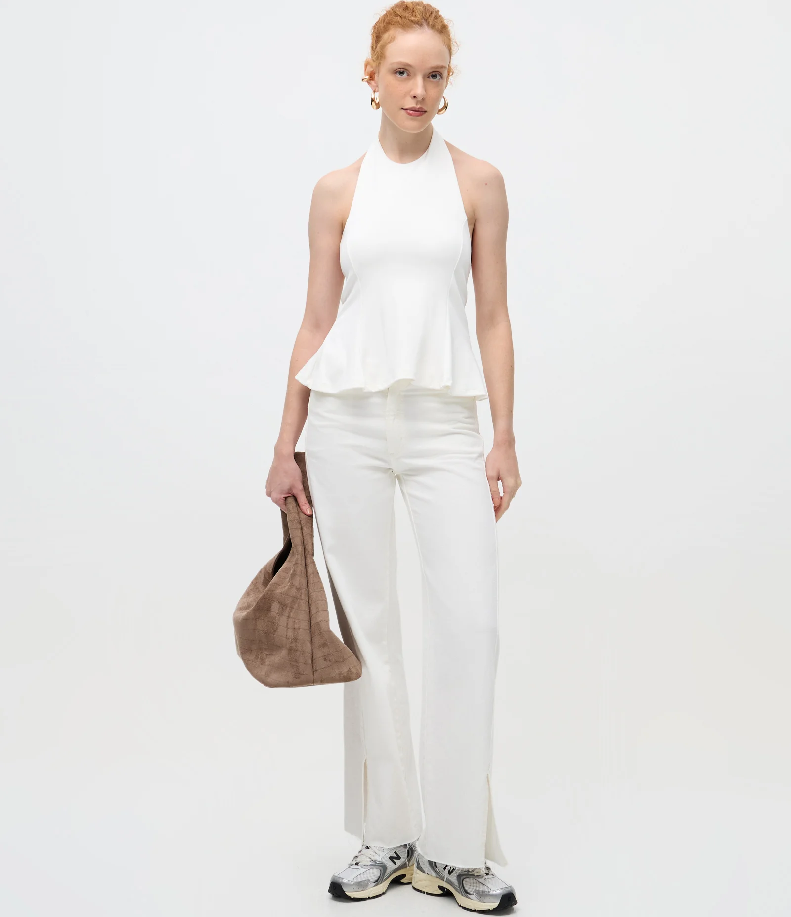 Blusa Frente Única e Peplum em Ponto Roma Branco 2