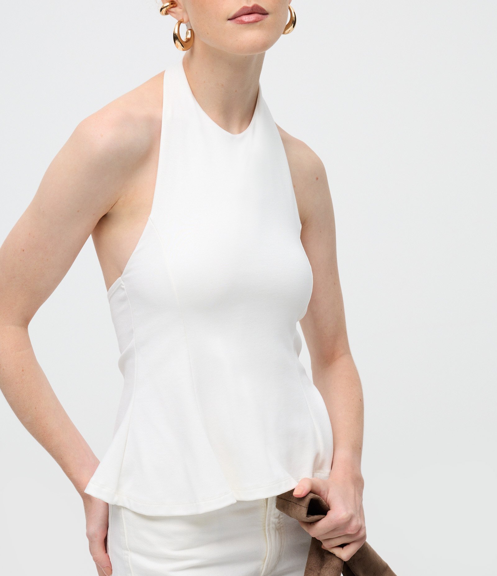 Blusa Frente Única e Peplum em Ponto Roma Branco 3