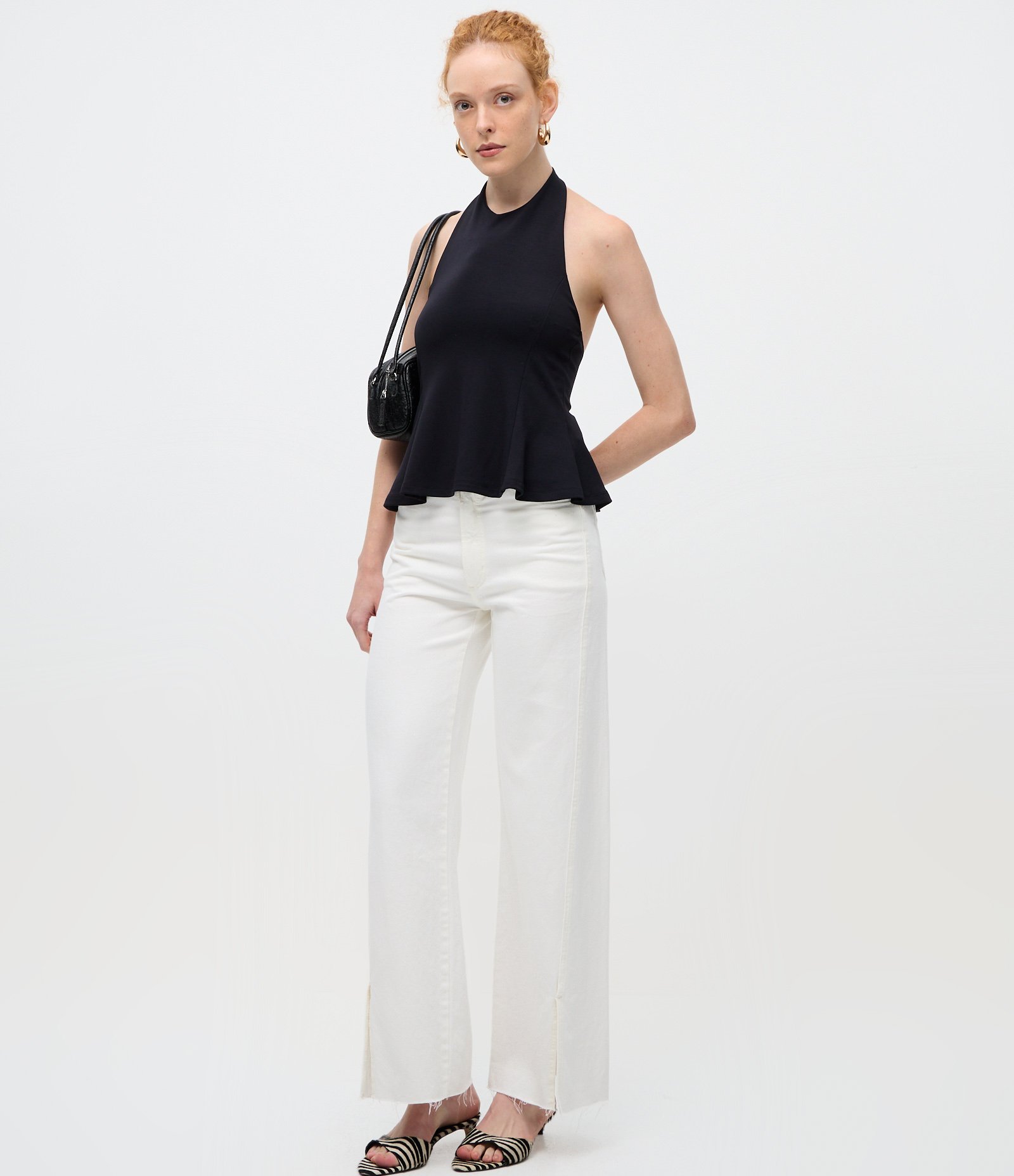 Blusa Frente Única e Peplum em Ponto Roma Preto 2