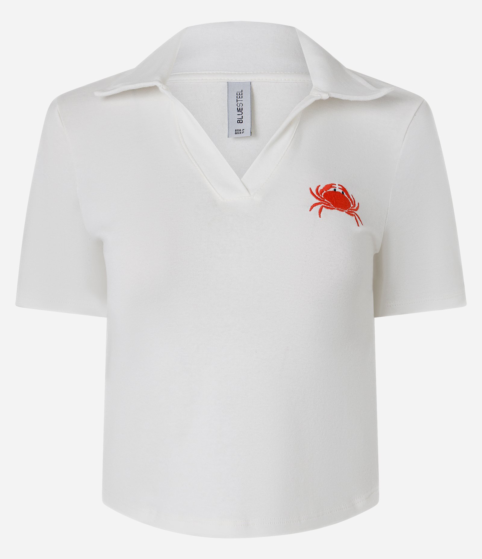 Blusa Polo em Ribana com Bordado Lagosta e Decote V Branco 1