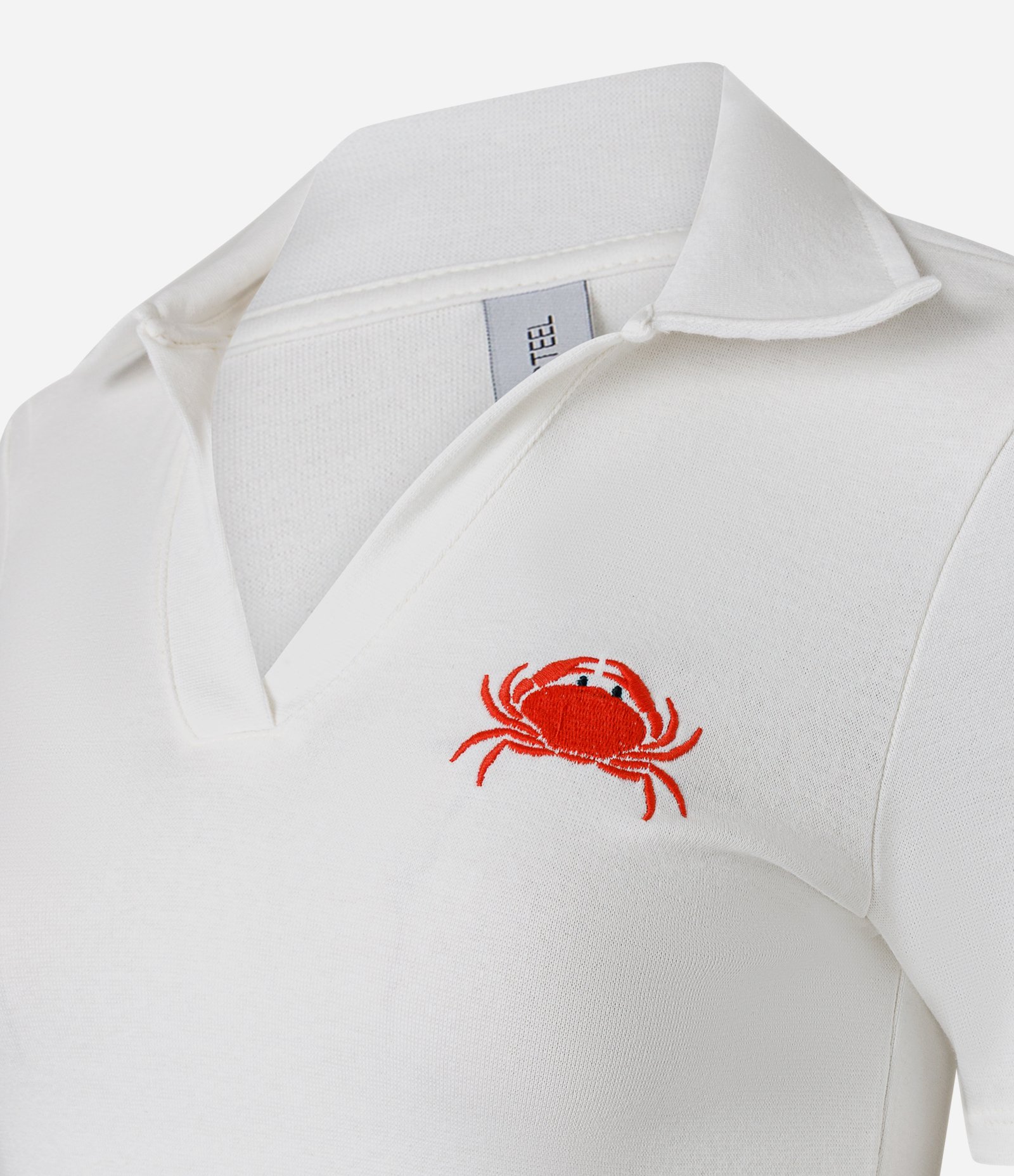 Blusa Polo em Ribana com Bordado Lagosta e Decote V Branco 2