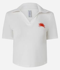 Blusa Polo em Ribana com Bordado Lagosta e Decote V