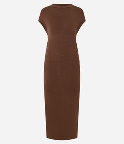 Vestido em Ribana com Ombro Caído e Fenda