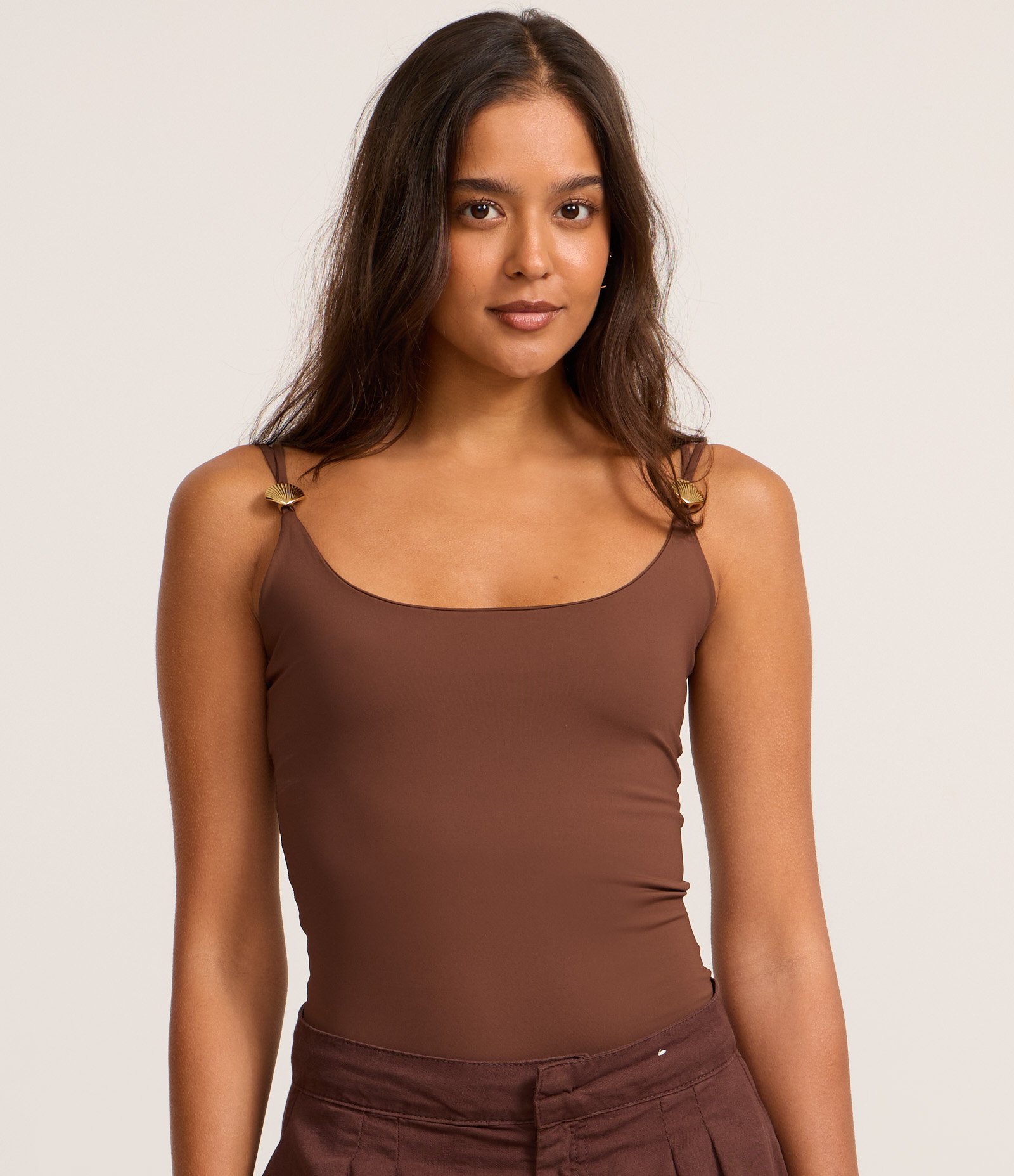 Body em Microfibra com Aviamento na Alça Marrom 3