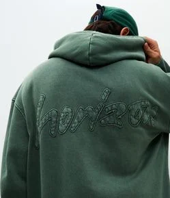 Casaco Masculino Moletom Acid Wash Verde Boxy com Capuz