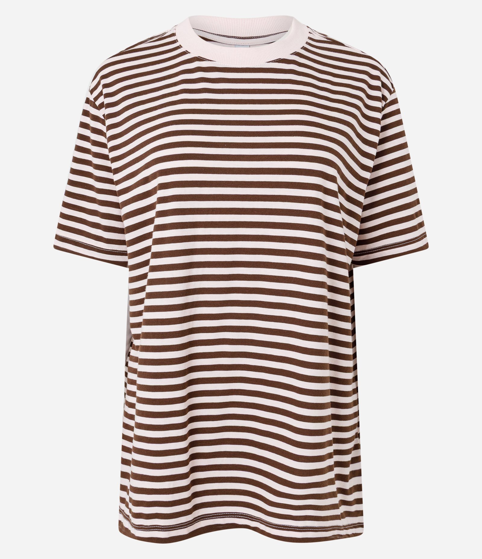 Camiseta Oversized em Algodão com Estampa Listrada Marrom/Branco 1