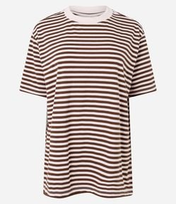 Camiseta Oversized em Algodão com Estampa Listrada