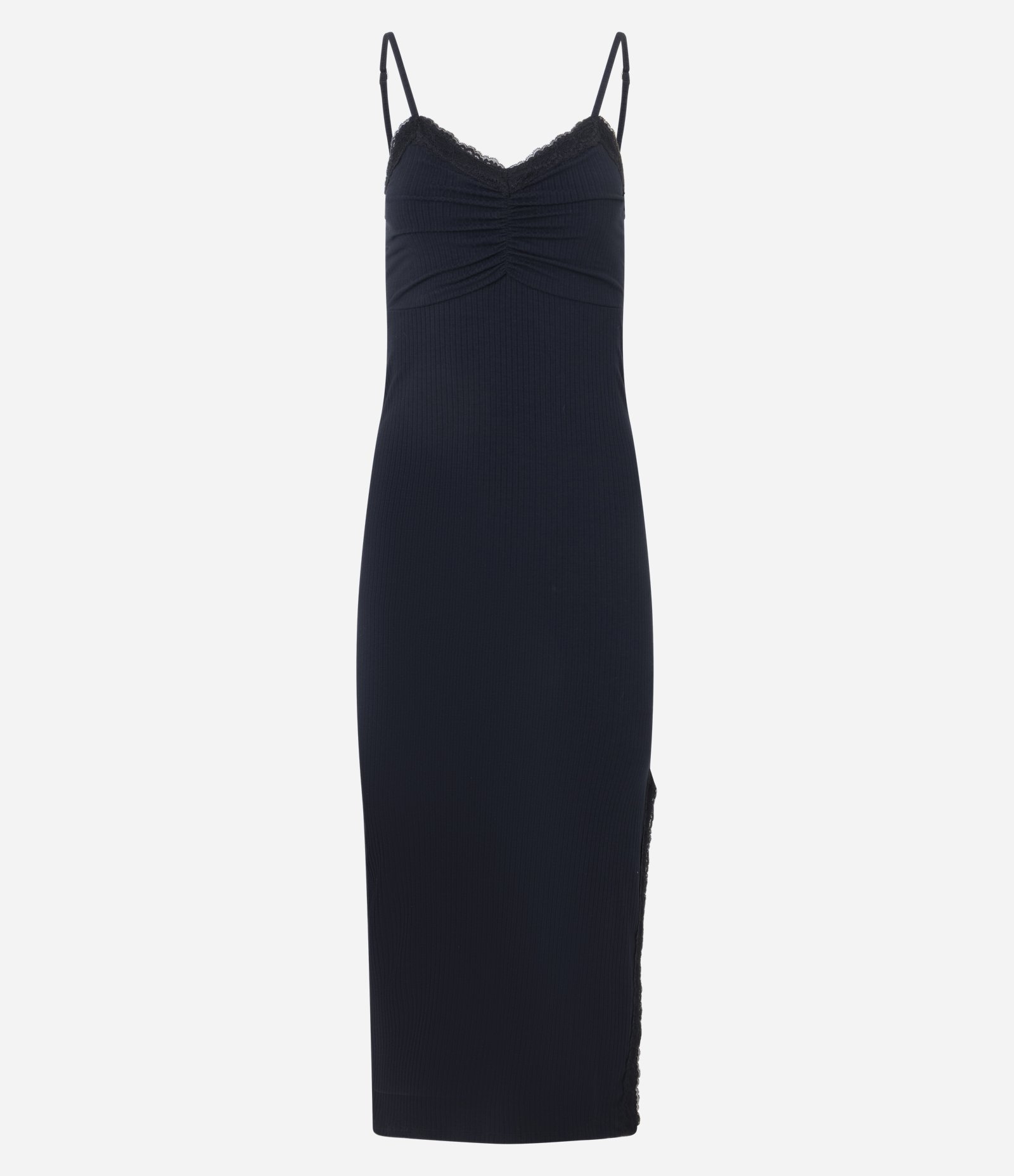 Vestido Midi em Ribana com Alcinha e Detalhes de Renda Preto 4