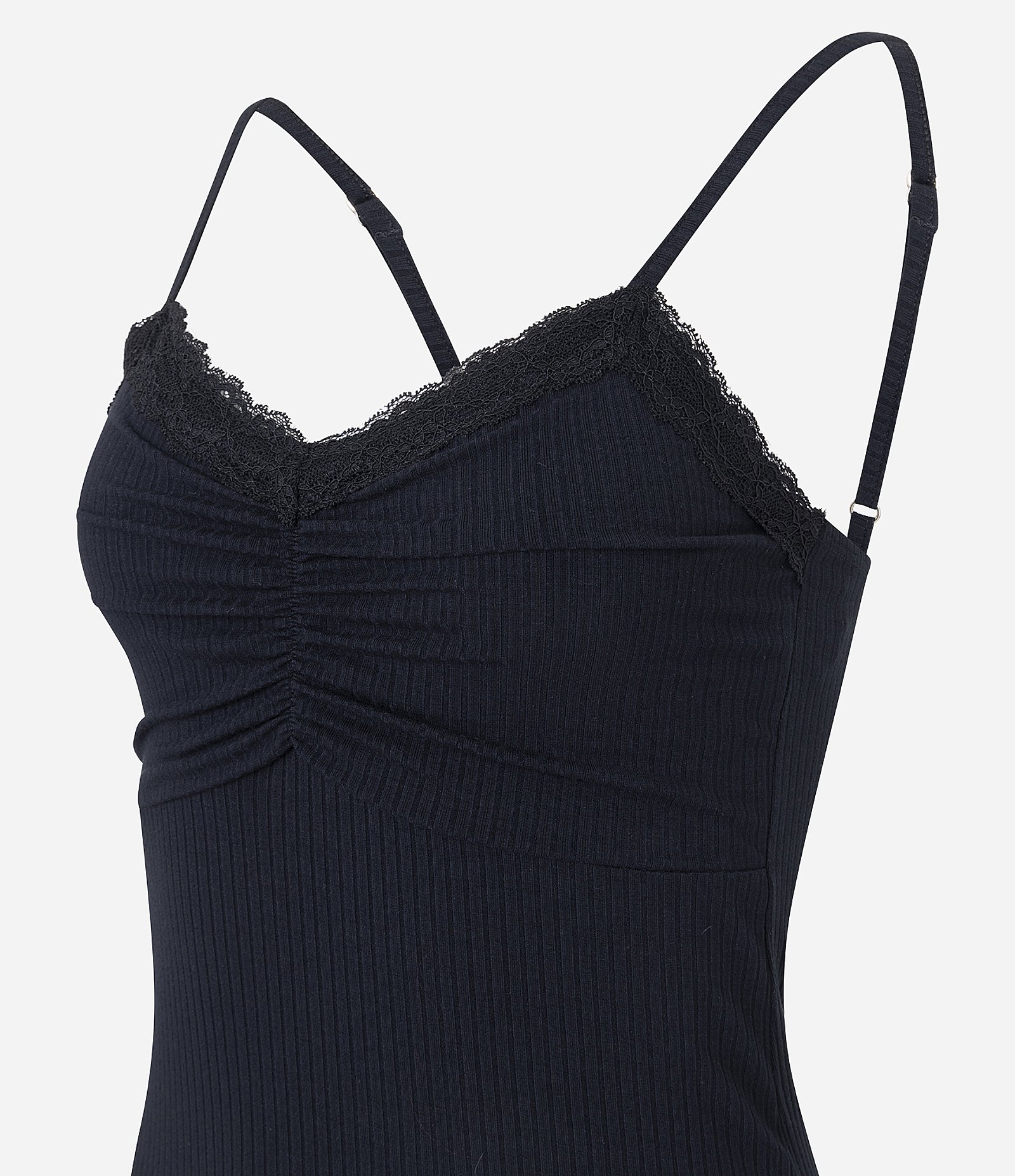 Vestido Midi em Ribana com Alcinha e Detalhes de Renda Preto 5