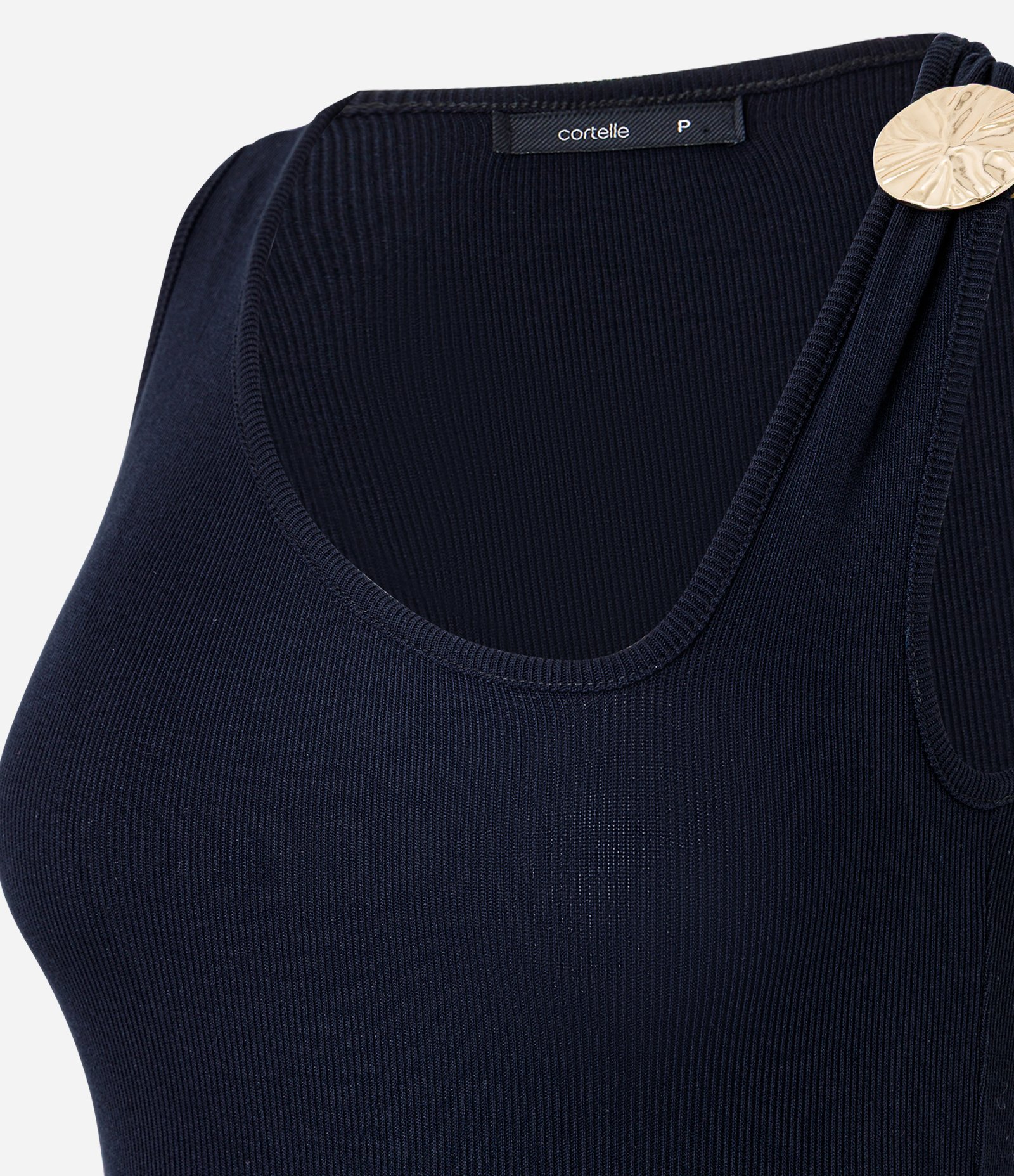 Blusa em Poalimida com Decote Assimétrico e Aviamento Preto 6