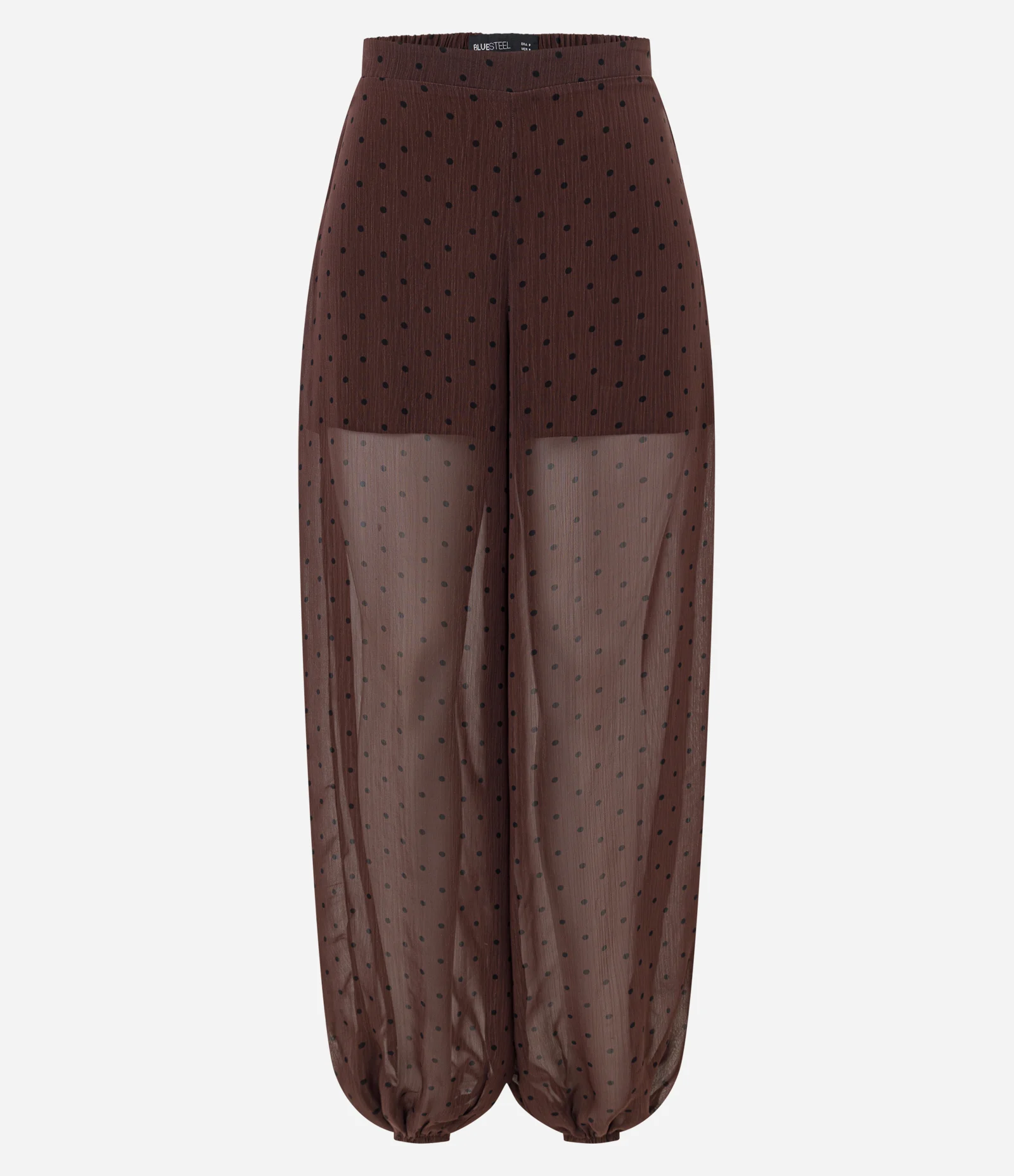 Calça Balloon em Chiffon com Estampa Poá e Transparência Marrom 1