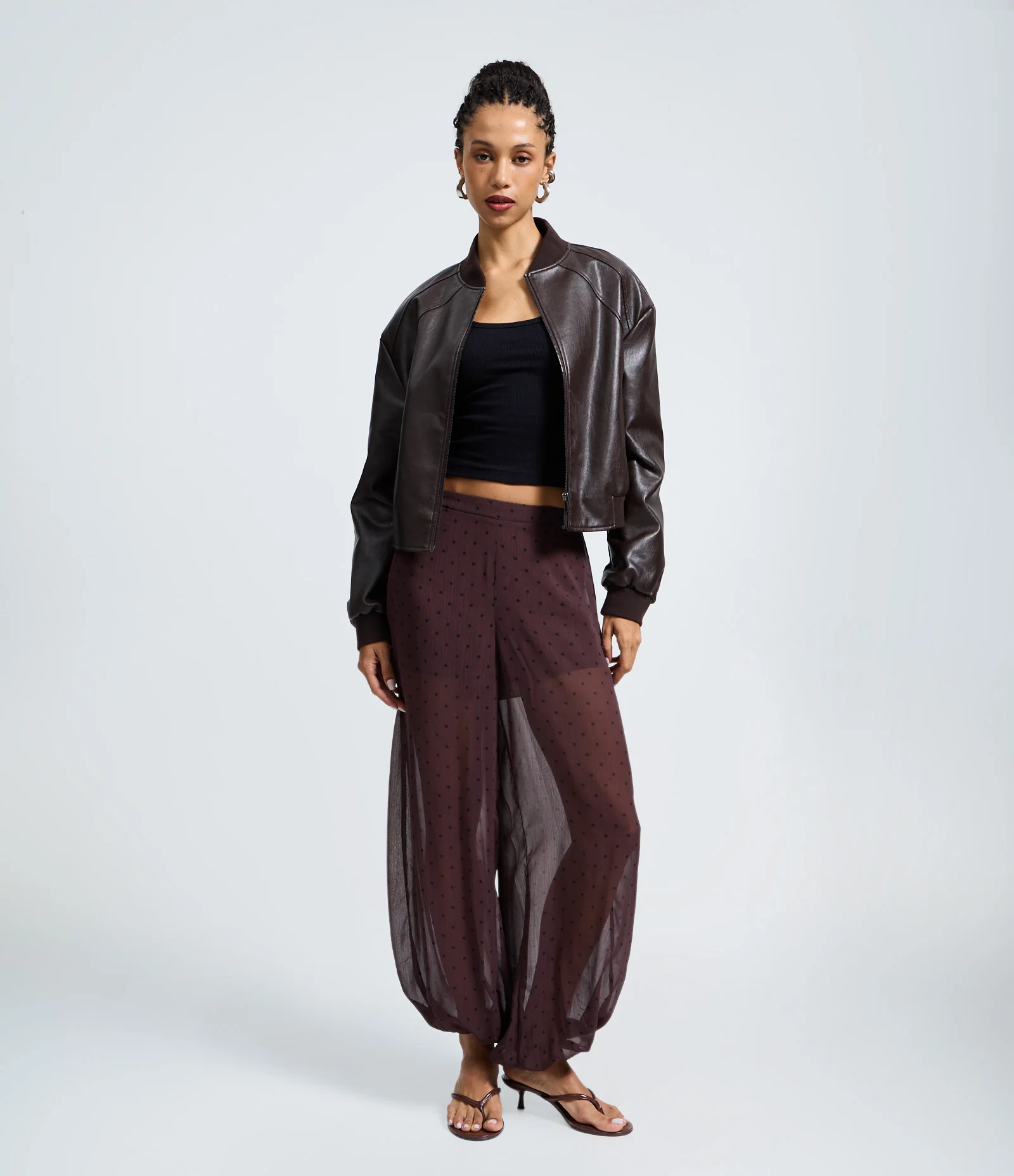 Calça Balloon em Chiffon com Estampa Poá e Transparência