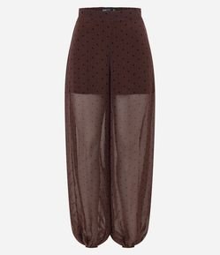 Calça Balloon em Chiffon com Estampa Poá e Transparência