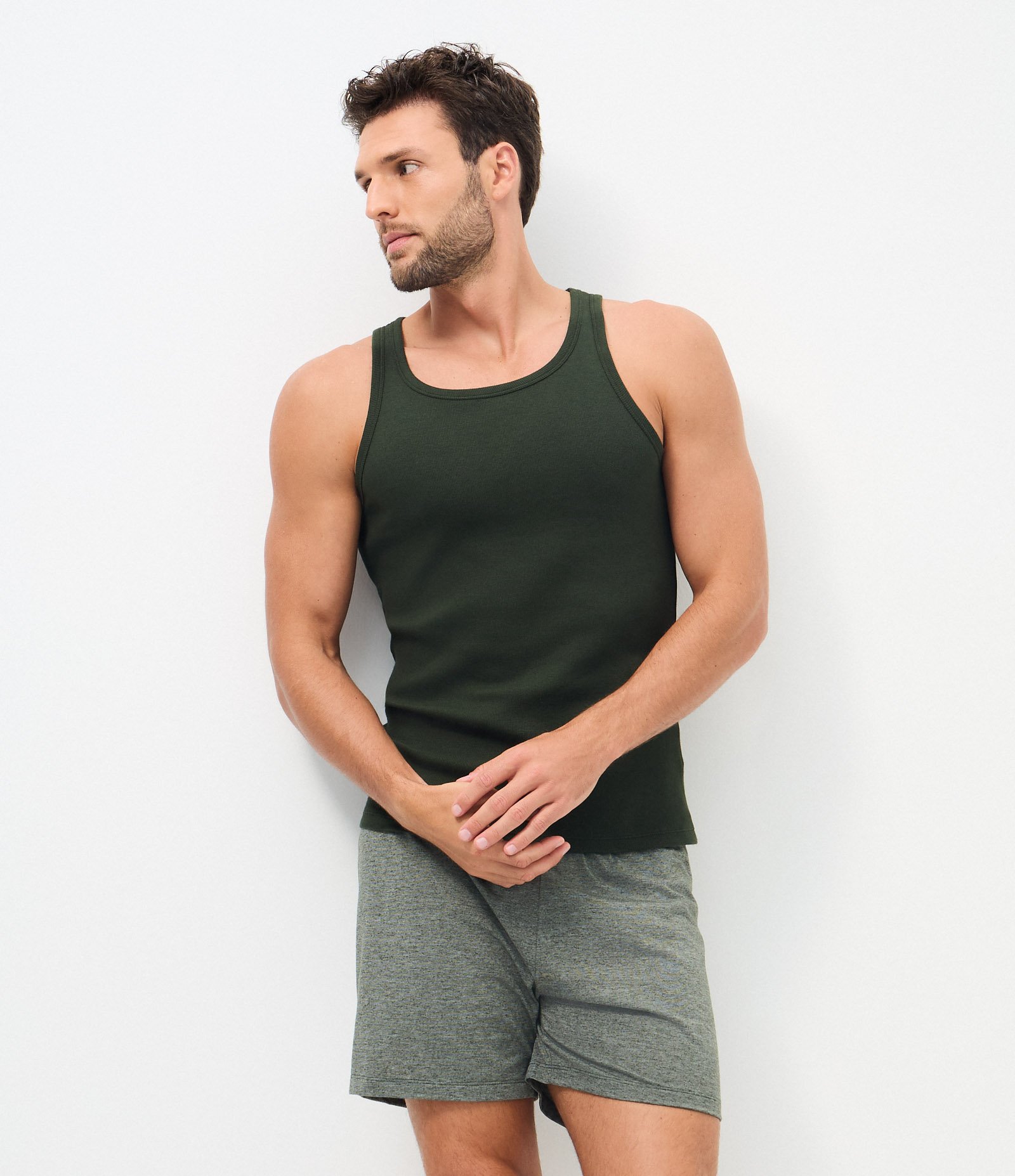 Pijama Curto em Algodão com Regata em Linho Verde 1