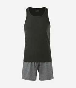 Pijama Curto em Algodão com Regata em Linho