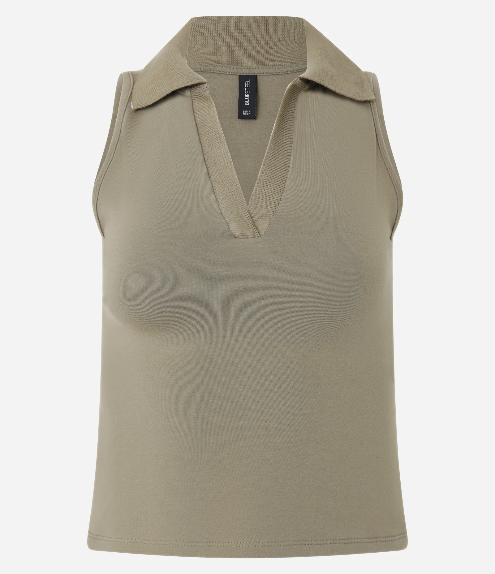 Blusa Polo em Decote V Sem Mangas Verde Oliva 1