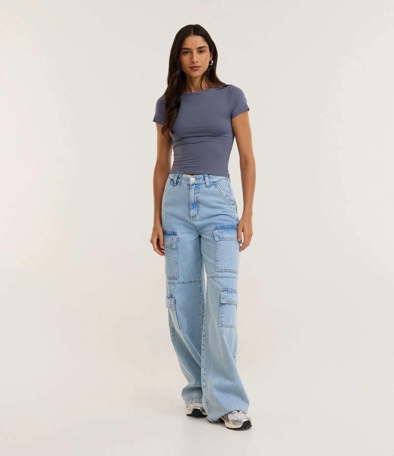 Blusa Manga Curta com Decote Canoa Azul 2